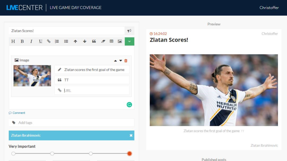 screenshot of Live Center